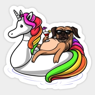 Pug Dog Riding Unicorn Float Sticker